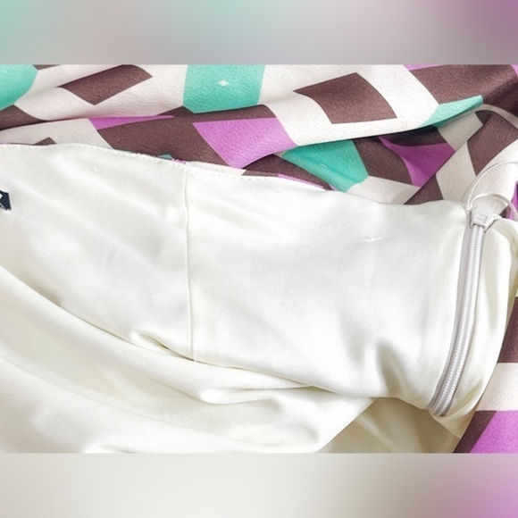 Zara Retro Asymmetrical Satin Effect Print Dress Geometric Pattern - Picture 10 of 10